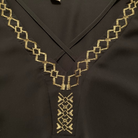 Truly Poppy Navy Blue Blouse With Gold Stitching - Picture 2 of 4